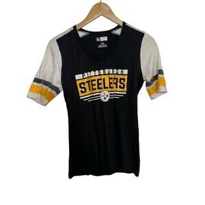 Womens NFL Team Apparel Pittsburg Steelers V Neck Varsity Spirit Jersey Size S